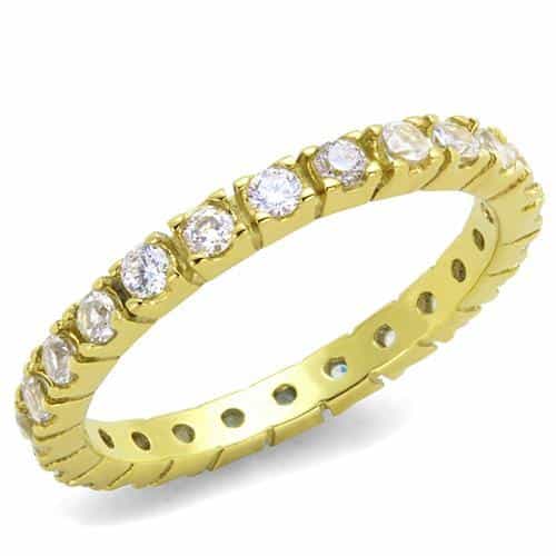 Stainless Steel Gold IP CZ Round Prong Eternity Band Ring view 5