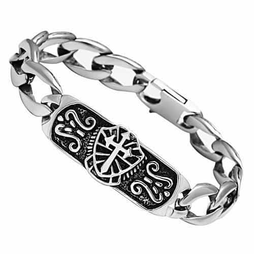 Stainless Steel Silver Celtic Cross Carved Cuban Link Bracelet view 1