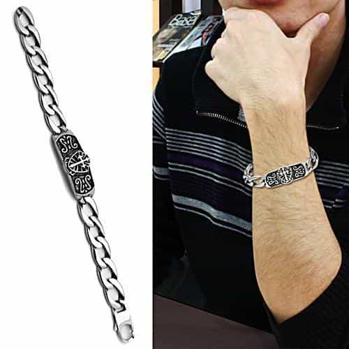 Stainless Steel Silver Celtic Cross Carved Cuban Link Bracelet view 2