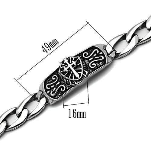 Stainless Steel Silver Celtic Cross Carved Cuban Link Bracelet view 3