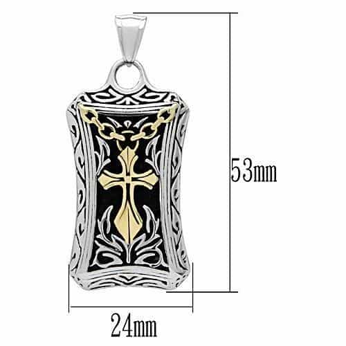 Stainless Steel Gold IP Cross Floral Carved Shield Pendant view 2