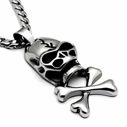 Stainless Steel Silver Skull Crossbones Pendant Chain Necklace view 3