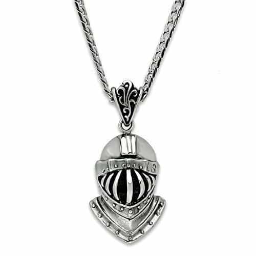 Stainless Steel Silver Knight Helmet Visor Pendant Chain Pendant view 1