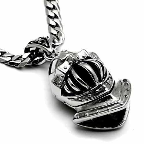 Stainless Steel Silver Knight Helmet Visor Pendant Chain Pendant view 3