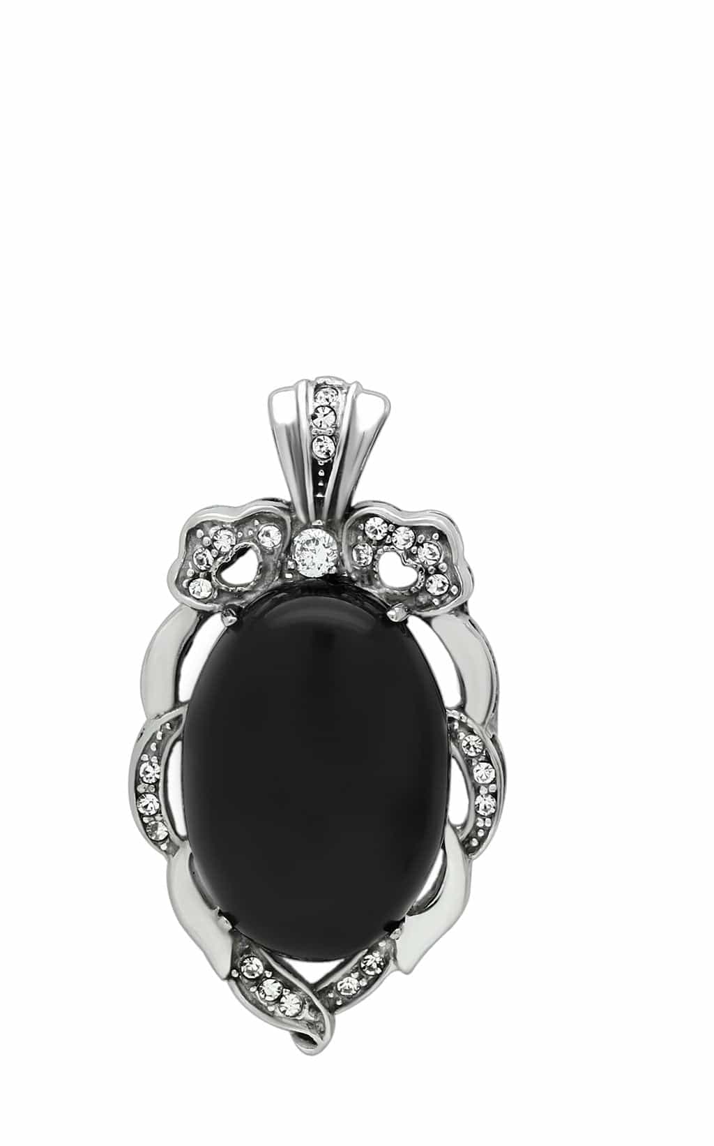 Stainless Steel Silver Black Onyx Oval CZ Crown Pendant Pendant view 1