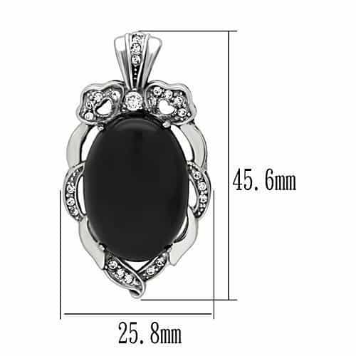 Stainless Steel Silver Black Onyx Oval CZ Crown Pendant Pendant view 2