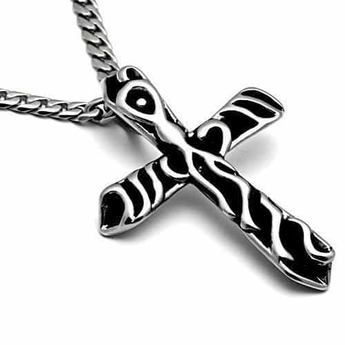 Stainless Steel Silver Flame Pattern Cross Pendant Chain Pendant view 3