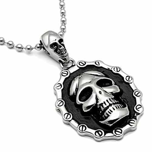 Stainless Steel Silver Skull Oval Frame Pendant Chain Pendant view 3