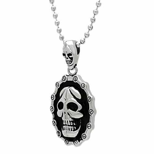 Stainless Steel Silver Skull Oval Frame Pendant Chain Pendant view 4