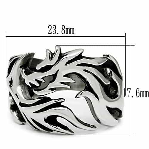 Stainless Steel Silver Dragon Flame Carved Biker Ring view 2