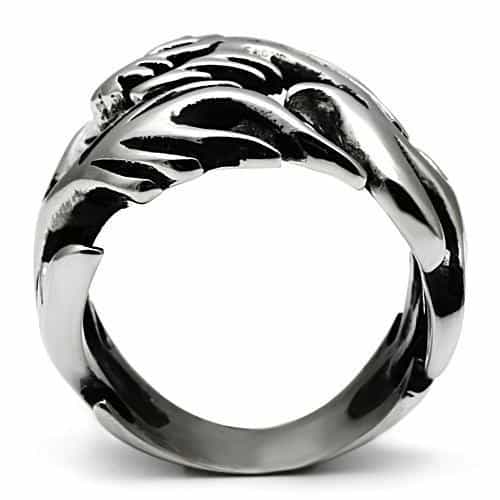 Stainless Steel Silver Dragon Flame Carved Biker Ring view 3