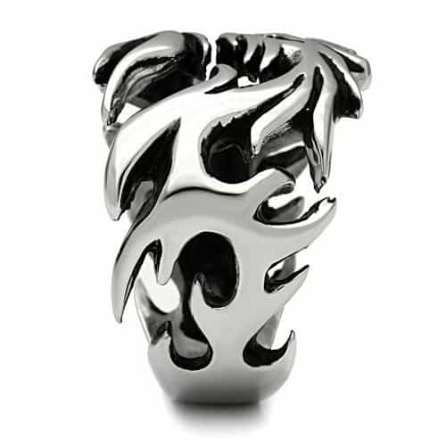 Stainless Steel Silver Dragon Flame Carved Biker Ring view 4