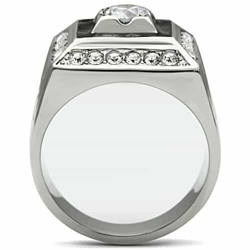 Stainless Steel Silver CZ Round Black Enamel Lightning Ring view 3