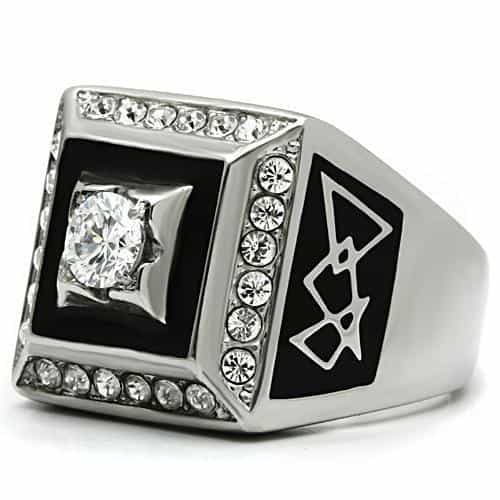 Stainless Steel Silver CZ Round Black Enamel Lightning Ring view 8