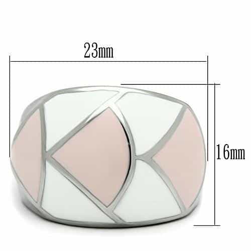 Stainless Steel Silver Pink White Enamel Geometric Dome Ring view 2