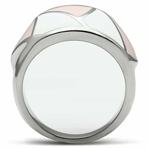 Stainless Steel Silver Pink White Enamel Geometric Dome Ring view 3