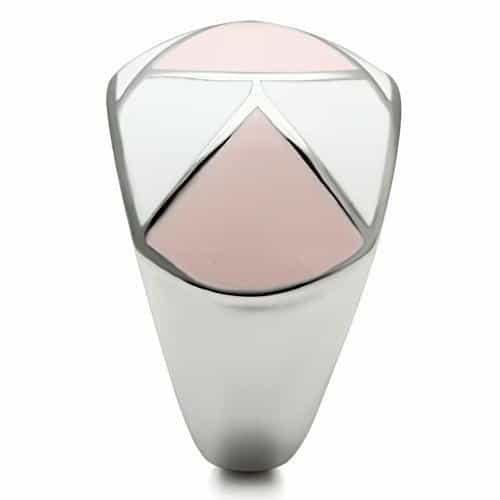 Stainless Steel Silver Pink White Enamel Geometric Dome Ring view 8
