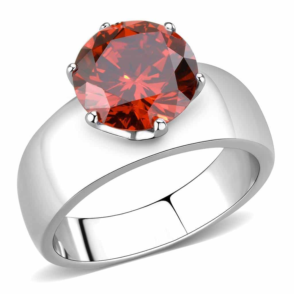 Stainless Steel Silver CZ Round Red Solitaire Wide Band Pendant view 1