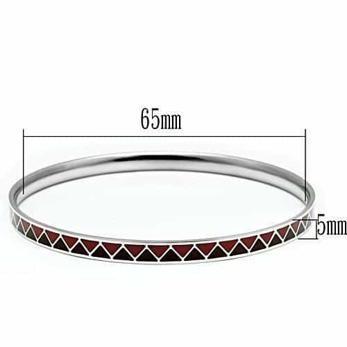 Stainless Steel Silver Burgundy Triangle Pattern Thin Bracelet view 2