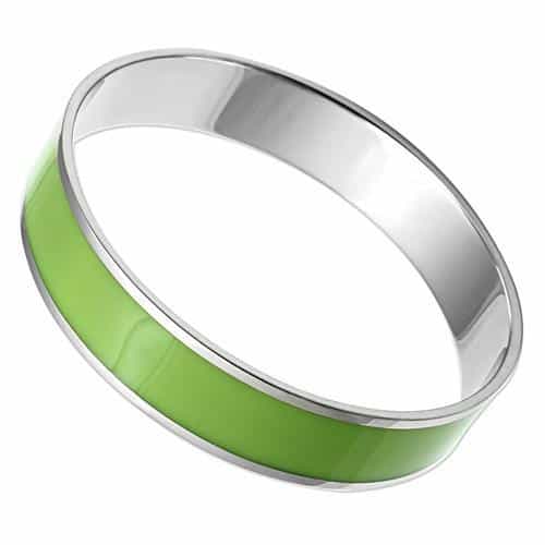 Stainless Steel Silver Green Enamel Wide Bracelet view 1