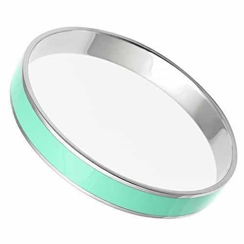 Stainless Steel Silver Teal Enamel Thin Bracelet view 1