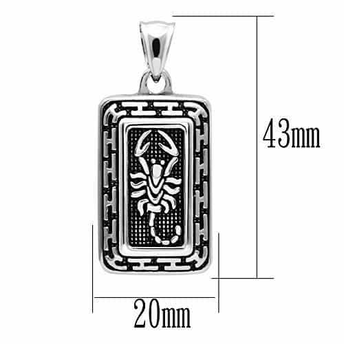 Stainless Steel Silver Scorpion Rectangle Oxidized Pendant view 2