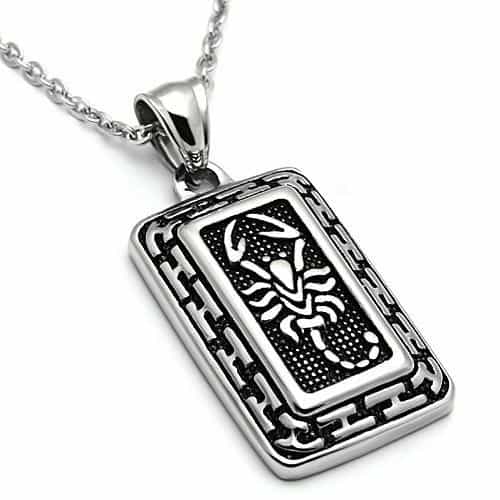 Stainless Steel Silver Scorpion Rectangle Oxidized Pendant view 3