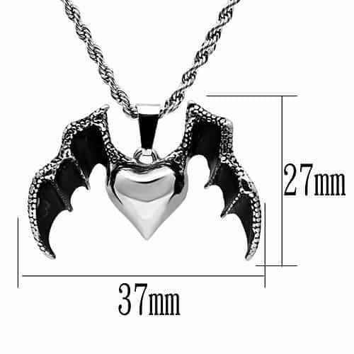 Stainless Steel Silver Gothic Bat Wing Heart Pendant view 2