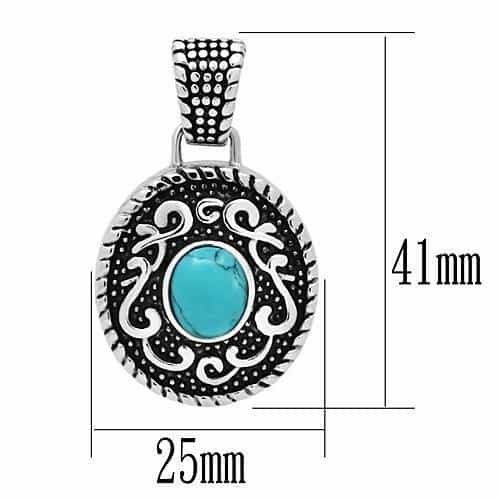 Stainless Steel Silver Turquoise Cabochon Scroll Round Necklace view 2