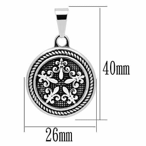 Stainless Steel Silver Compass Fleur De Lis Medallion Pendant view 2