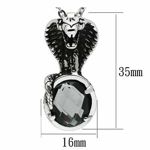 Stainless Steel Silver Eagle Head CZ Round Pendant Necklace view 2