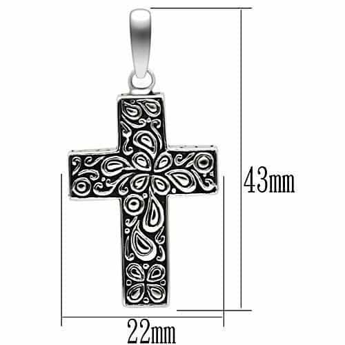 Stainless Steel Silver Paisley Scroll Carved Cross Necklace view 2