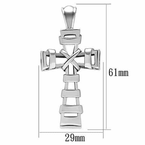 Stainless Steel Silver Ribbed Segmented Geometric Cross Necklace view 2