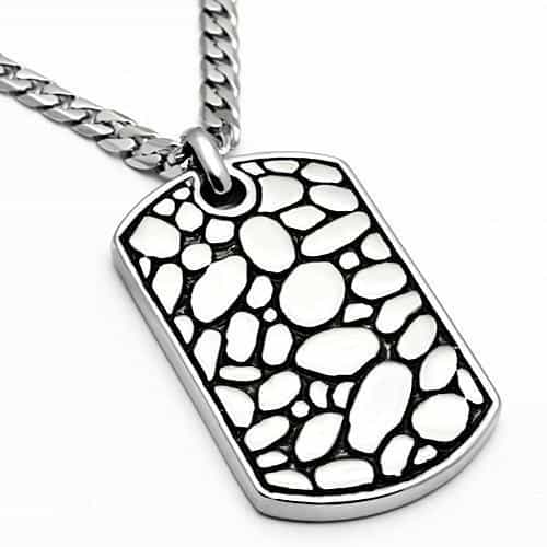Stainless Steel Silver Cobblestone Texture Dog Tag Necklace view 3