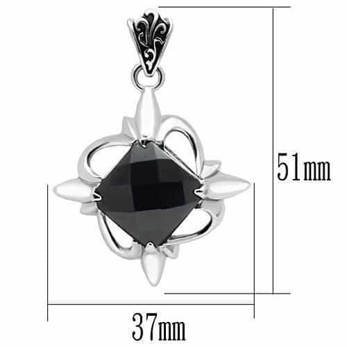 Stainless Steel Silver Black CZ Round Sunburst Prong Pendant view 2