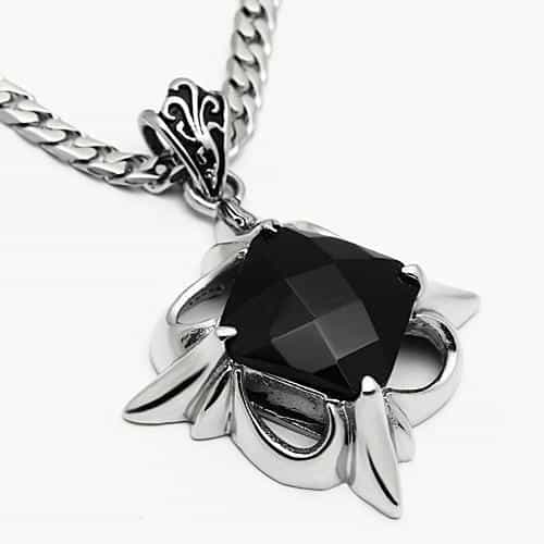 Stainless Steel Silver Black CZ Round Sunburst Prong Pendant view 3