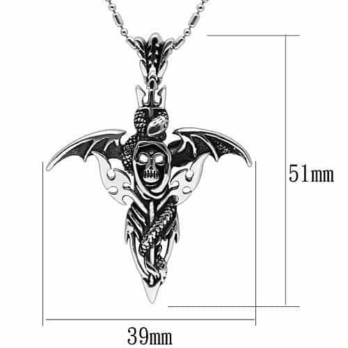 Stainless Steel Silver Skull Bat Wing Sword Gothic Necklace view 2