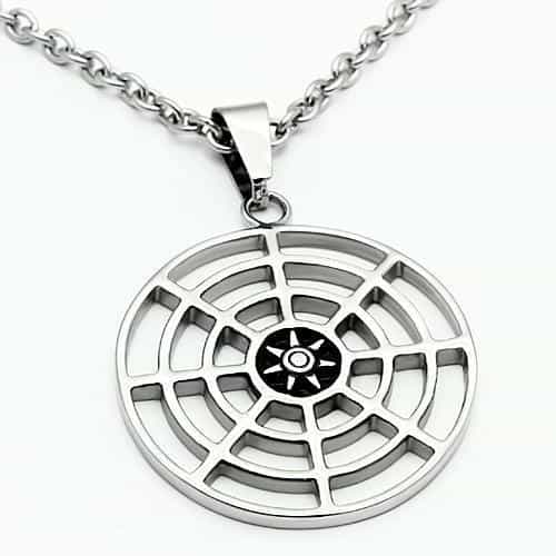Stainless Steel Silver Spider Web Circle Pendant Necklace view 3