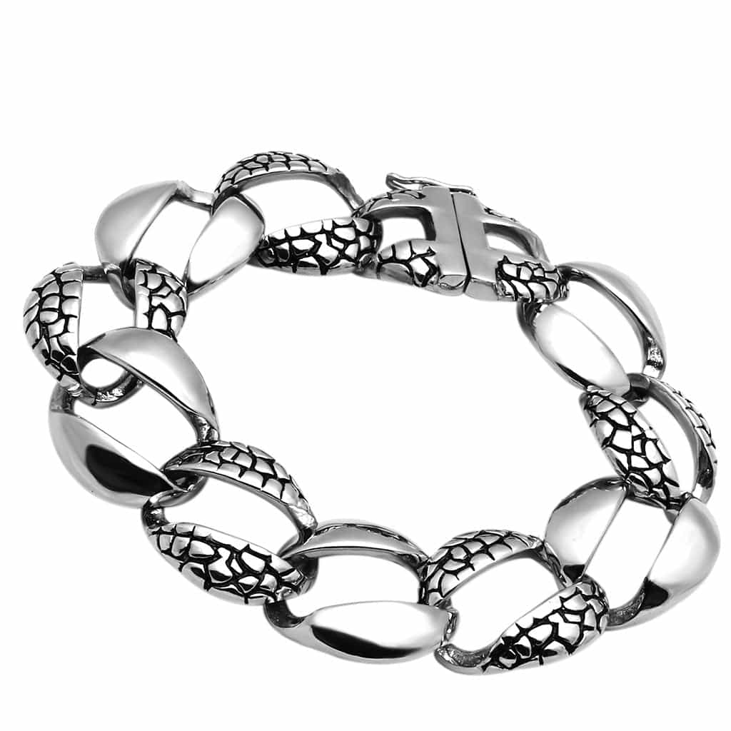 Stainless Steel Silver Snake Scale Link Biker Bracelet view 1