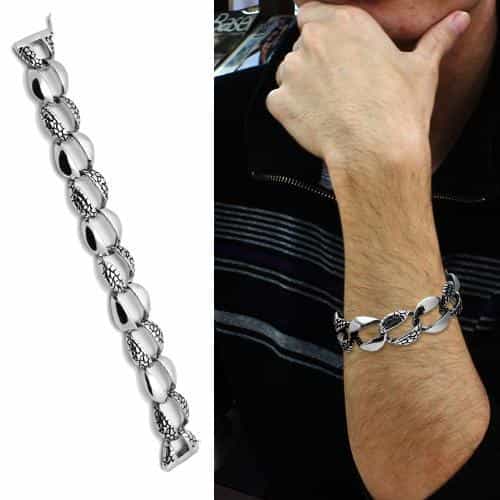 Stainless Steel Silver Snake Scale Link Biker Bracelet view 2