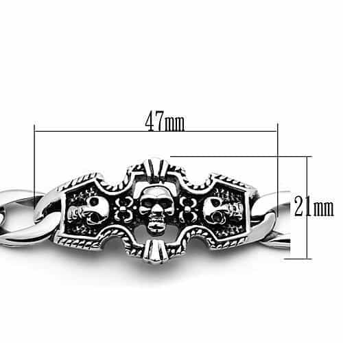Stainless Steel Silver Skull Scroll Figaro Chain Biker Bracelet view 3