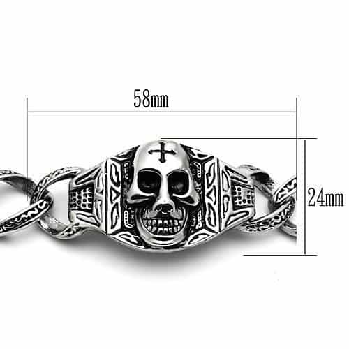 Stainless Steel Silver Winged Skull Curb Chain Biker Bracelet view 3