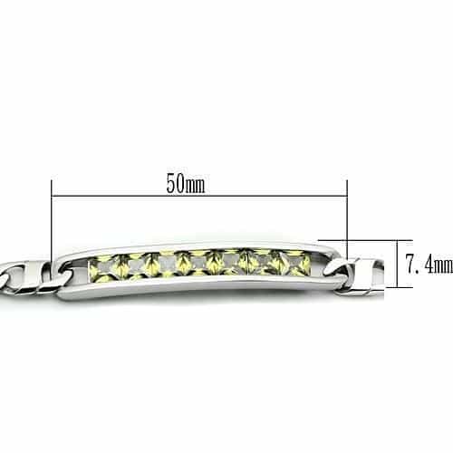 Stainless Steel Silver Green CZ ID Plate Figaro Chain Bracelet view 3