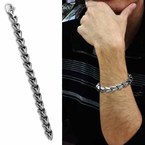 Stainless Steel Silver Dragon Claw Crosshatch Link Bracelet view 2