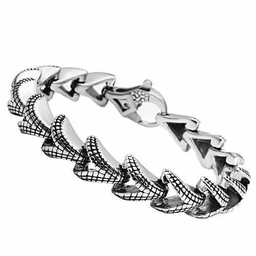 Stainless Steel Silver Dragon Claw Crosshatch Link Bracelet view 1