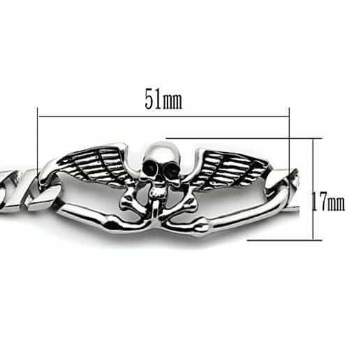 Stainless Steel Silver Winged Eagle Skull Curb Chain Bracelet view 3