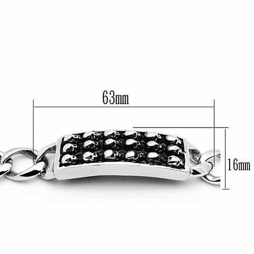 Stainless Steel Silver Skull Pattern ID Plate Curb Chain Bracelet view 3