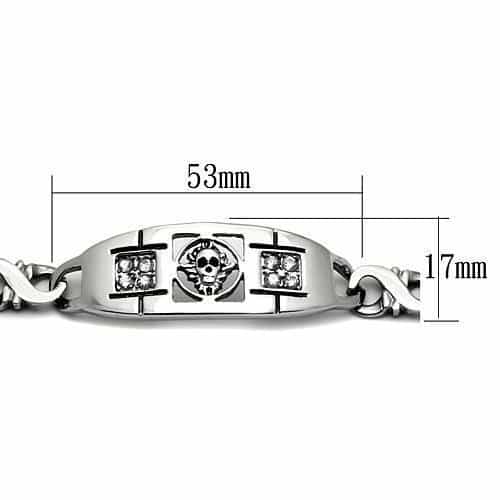 Stainless Steel Silver Skull CZ Gothic ID Plate Mariner Bracelet view 3