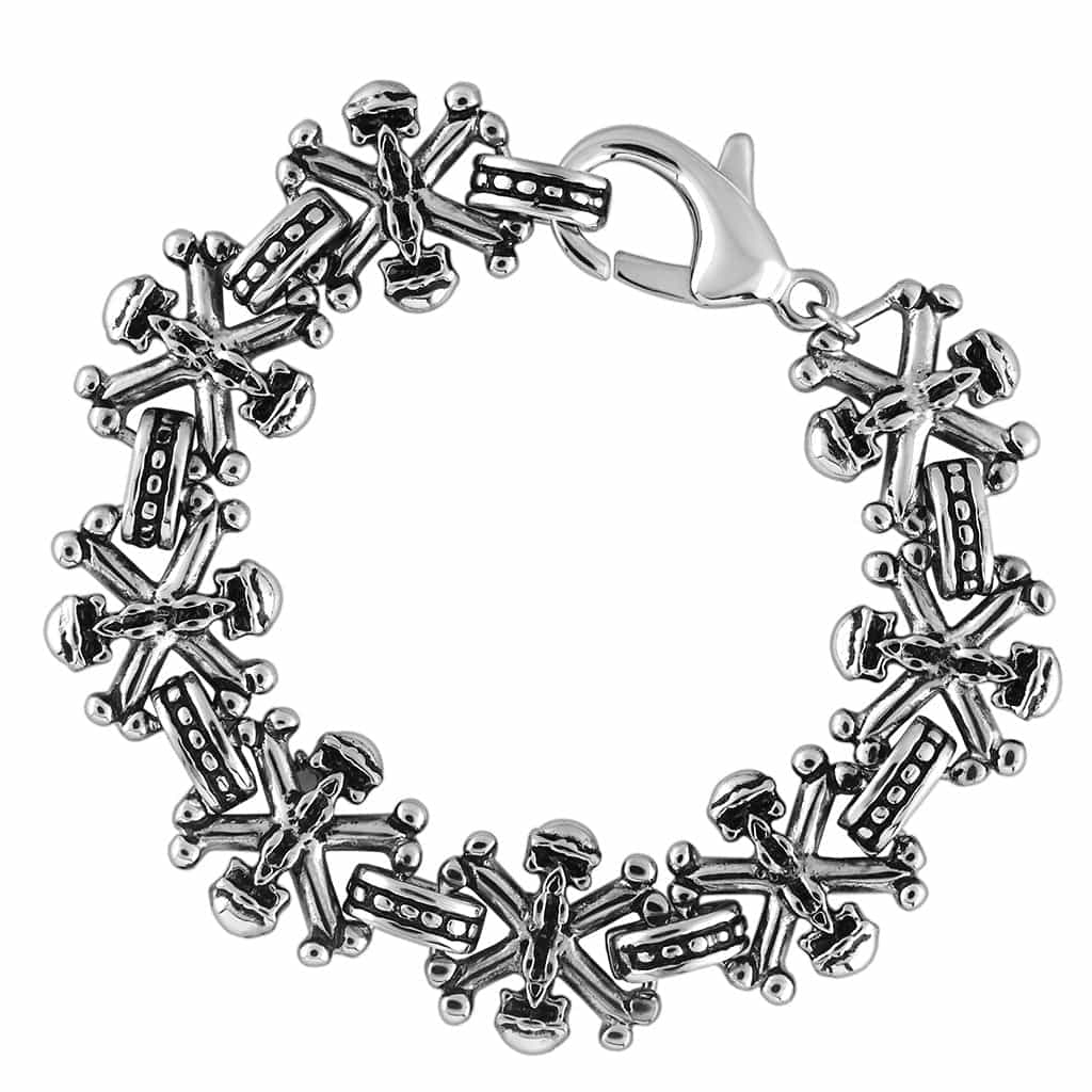 Stainless Steel Silver Ornate Cross Link Chain Bracelet view 1