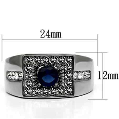Stainless Steel Silver CZ Round Sapphire Halo Square Mens Ring view 2
